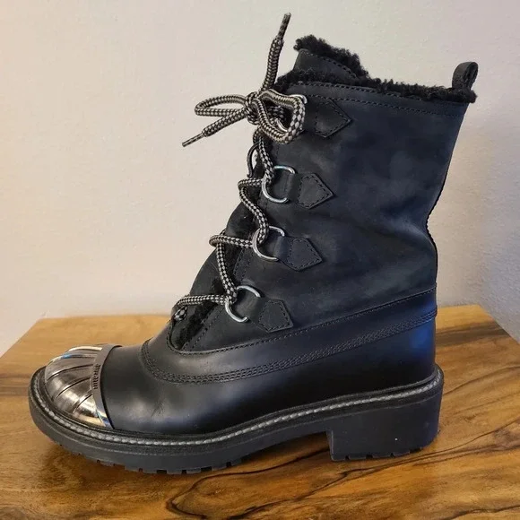 Miu Miu Combat Leather Winter Boots - Picture 5 of 13